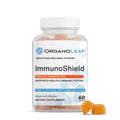 Organoleaf ImmunoShield dietary supplement bottle with gummies on a white background