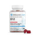 Bottle of Organoleaf B12 gummy vitamins on a white background