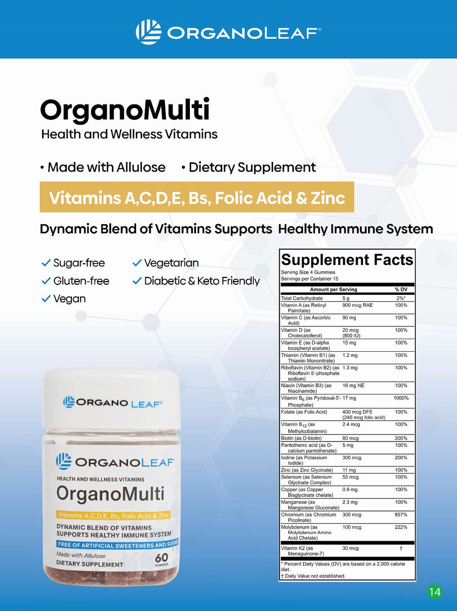 OrganoMulti: Vitamins A, C, D, E, Bs, Folic Acid & Zinc Sugar-Free Gummies