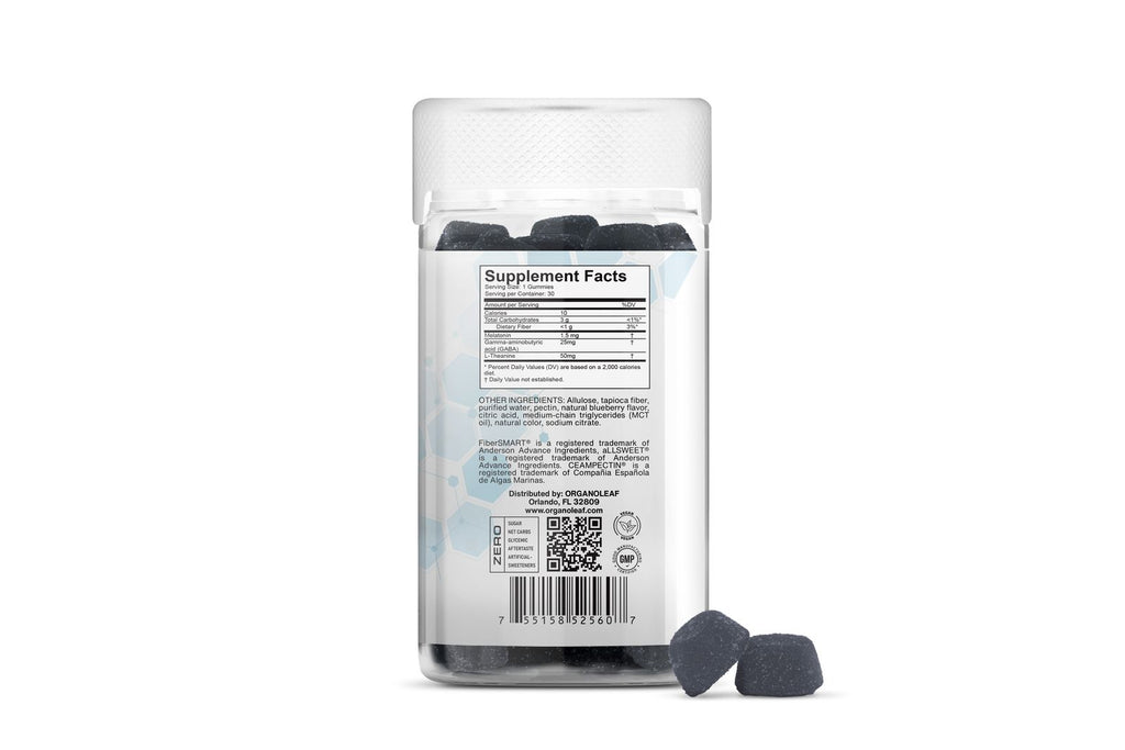 OrganoLeaf Kids Sweet Dreams Melatonin GABA L-Theanine supplement facts and ingredients label