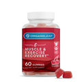 Bottle of Organoleaf muscle and exercise recovery gummies on a white background