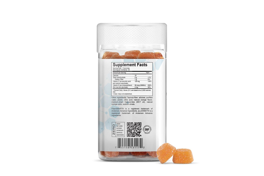 OrganoLeaf ImmunoShield Kids supplement facts label and ingredients on gummy bottle back
