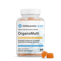 OrganoLeaf OrganoMulti Adult vitamins A C D E Bs folic acid zinc supplement bottle orange gummies white background